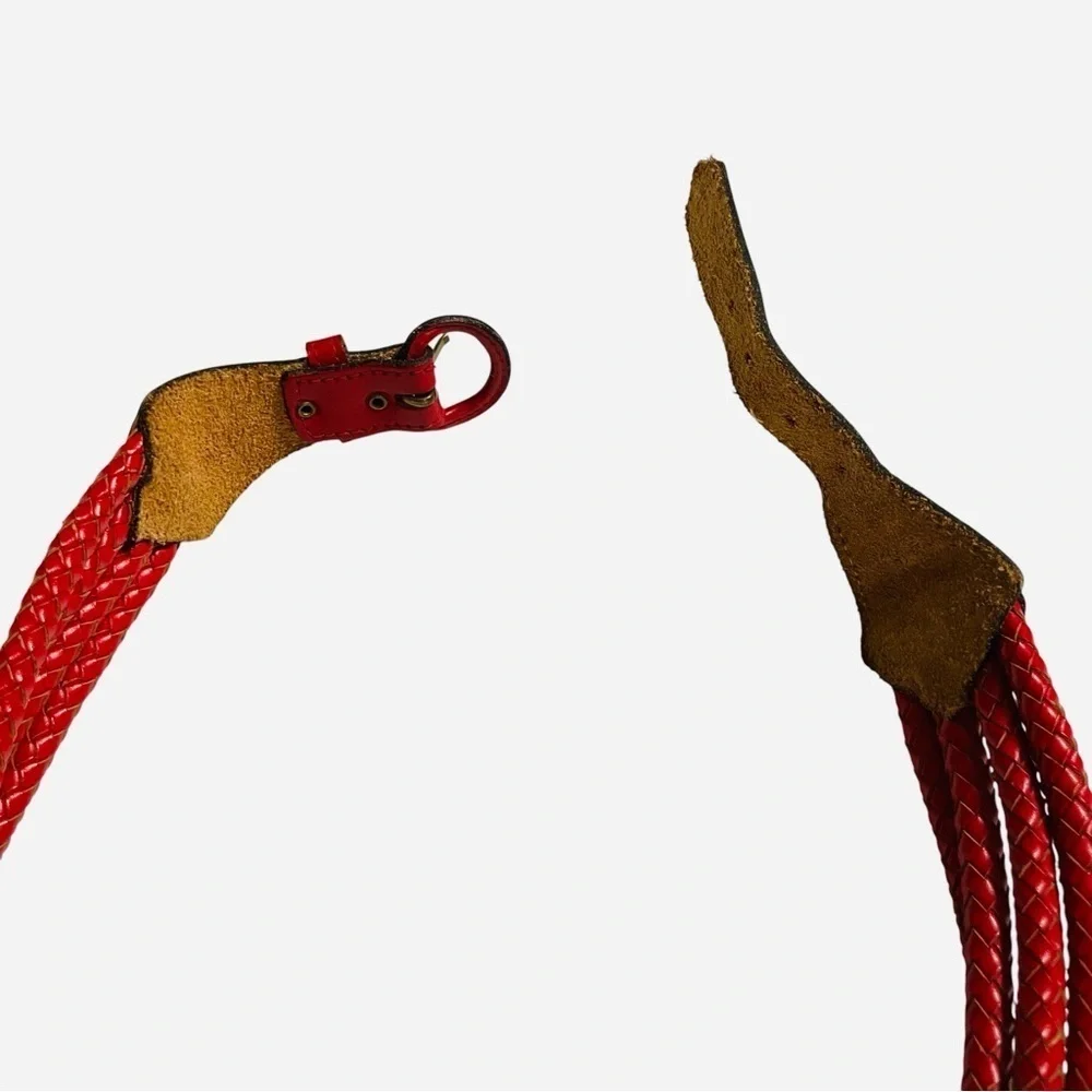 Vintage Red Braided Leather Belt with Knot Detail | Adjustable